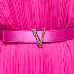 Versace Pink Pleated Silk Corset Detailed Strappy Gown XS
