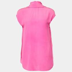 Versace Pink Silk Chiffon Neck Tie Detail Sleeveless Top M
