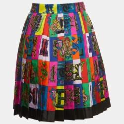 Versace Multicolor Alphabet Print Silk Pleated Mini Skirt M