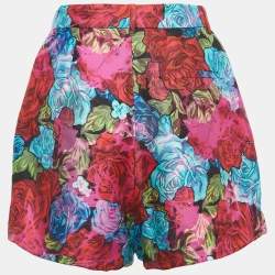 Versace Multicolor Rose Printed Silk Shorts M