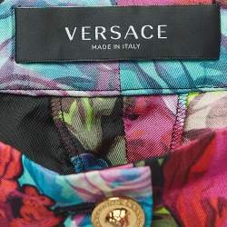 Versace Multicolor Rose Printed Silk Shorts M