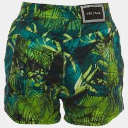 Pre Owned Versace Green Jungle Print Cotton Denim Shorts S