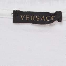 Pre Owned Versace White Logo Print Cotton T-Shirt M