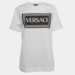 Pre Owned Versace White Logo Print Cotton T-Shirt M