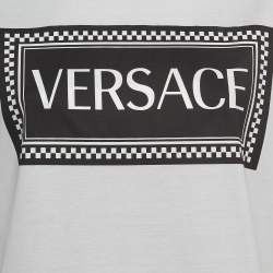 Pre Owned Versace White Logo Print Cotton T-Shirt M