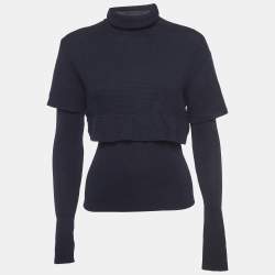 Versace Navy Blue Wool Knit Turtle Neck Long Sleeve Top M