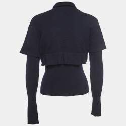 Versace Navy Blue Wool Knit Turtle Neck Long Sleeve Top M