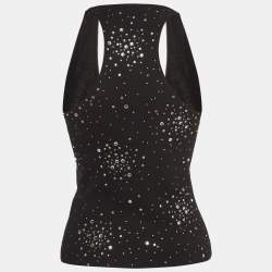 Versace Black Crystal Embellished Jersey V-Neck Tank Top M