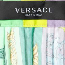Pre Owned Versace Green Baroque Mosaic Print Satin Pleated Skirt M