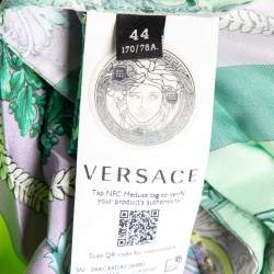 Pre Owned Versace Green Baroque Mosaic Print Satin Pleated Skirt M