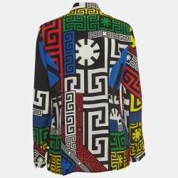 Pre Owned Versace Multicolor Geometric Greek Print Chiffon Silk Shirt L