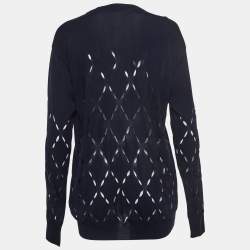 Pre Owned Versace Black Navy Blue Cut-Out Knit Crew Neck Sweatshirt XL