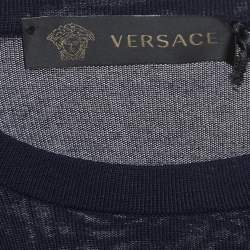 Pre Owned Versace Black Navy Blue Cut-Out Knit Crew Neck Sweatshirt XL