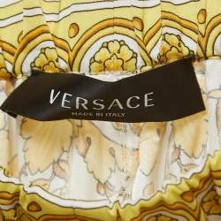 Pre Owned Versace Yellow Barocco Print Crepe Wide Leg Trousers S