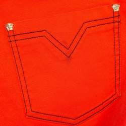 Pre Owned Versace Orange Contrast Stitch Cotton Metallic Logo Detail Trousers M