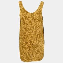 Pre Owned Versace Yellow/Black Leopard Print Silk Sleeveless Tunic Top S