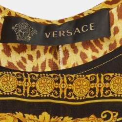 Pre Owned Versace Yellow/Black Leopard Print Silk Sleeveless Tunic Top S