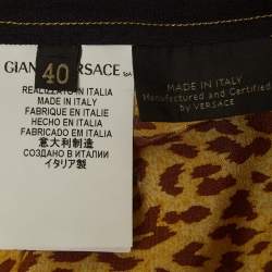 Pre Owned Versace Yellow/Black Leopard Print Silk Sleeveless Tunic Top S