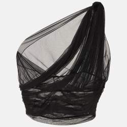 Pre Owned Versace Black Pleated Tulle Halter Neck Crop Top S