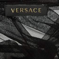 Pre Owned Versace Black Pleated Tulle Halter Neck Crop Top S