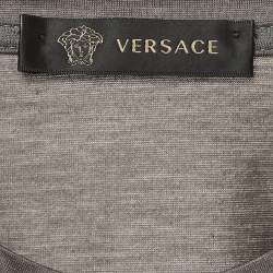 مملوكة مسبقًا Versace Grey Tiger Embroidered Jersey Crew Neck T-Shirt M