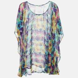 Versace Multicolor Floral Printed Silk Kaftan Top L