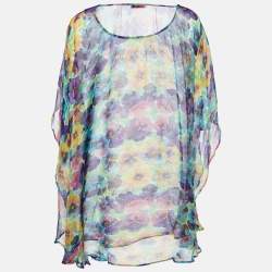 Versace Multicolor Floral Printed Silk Kaftan Top L