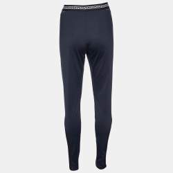 Pre Owned Versace Black Stretch Knit Logo Waistband Leggings L