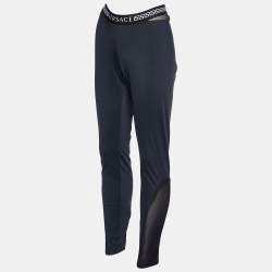 Pre Owned Versace Black Stretch Knit Logo Waistband Leggings L