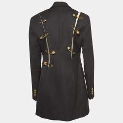 Pre Owned Versace Black Safety Pin Detailed Wool Double Breasted Blazer M
