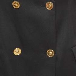 Pre Owned Versace Black Safety Pin Detailed Wool Double Breasted Blazer M