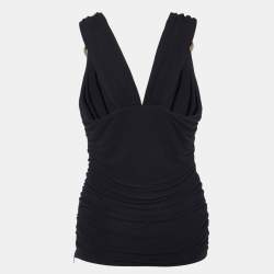 Versace Black Crepe Ruched Sleeveless Top S