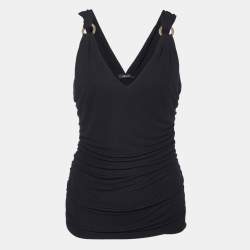 Versace Black Crepe Ruched Sleeveless Top S