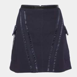 Pre Owned Versace Navy Blue Wool & Silk Mini Skirt M