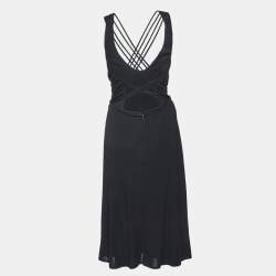 Versace Black Crepe Lace Up Back Sleeveless Dress L