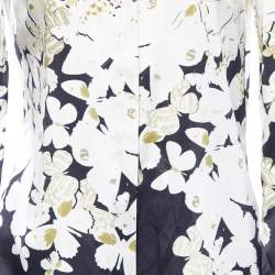 Pre Owned Versace Cream/Black Butterfly Print Silk Button Front Shirt S