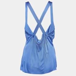 Pre Owned Versace Blue Jersey Crystal Greca Embellished Tank Top M