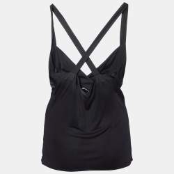 Pre Owned Versace Black Jersey Crystal Greca Embellished Tank Top M