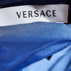 Versace Blue Jersey Crystal Greca Embellished Tank Top M