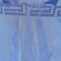 Versace Blue Jersey Crystal Greca Embellished Tank Top M