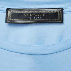 Pre Owned Versace Blue Embroidered Cotton Knit Tshirt XS