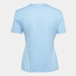 Pre Owned Versace Blue Embroidered Cotton Knit Tshirt XS