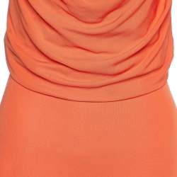 Versace Orange Crepe Lace Up Detail Midi Dress L