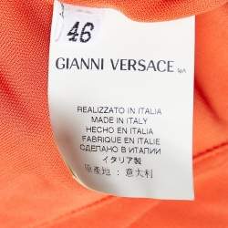 Versace Orange Crepe Lace Up Detail Midi Dress L