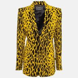 Versace Tribute Animalier SS 1992 Yellow Leopard Print Crepe Jacket L