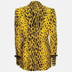 Versace Tribute Animalier SS 1992 Yellow Leopard Print Crepe Jacket L