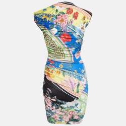 Pre Owned Versace Multicolor Floral Print Jersey Ruched Bodycon Dress S
