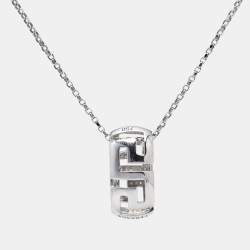Versace Greca Diamond 18k White Gold Pendant Necklace