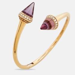 Versace Virya Diamond Amethyst 18K Rose Gold Open Cuff Bracelet