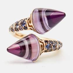 Versace Virya Amethyst Diamond 18K Rose Gold Cocktail Ring Size 48